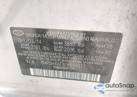 2015 Hyundai Elantra Se z USA, uszkodzony, nr VIN 5NPDH4AEXFH594877